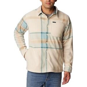 Columbia blue and cream fleece plaid button up jacket shirt